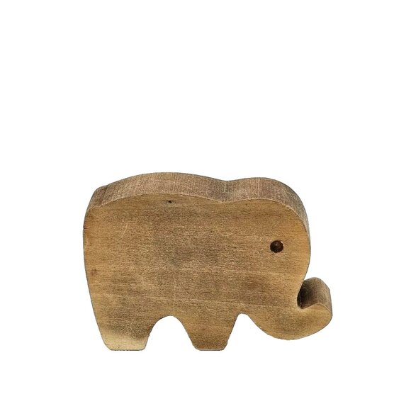 Vintage Hand Carved Wood Block Elephant Figurine Toy Signed Dated 80s Handmade - Picture 1 of 10
